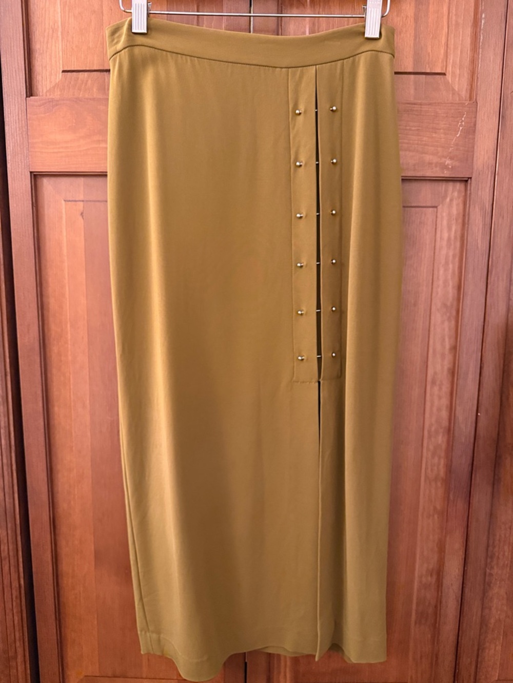 A.L.C. Olive Midi Skirt with Barbell Accent